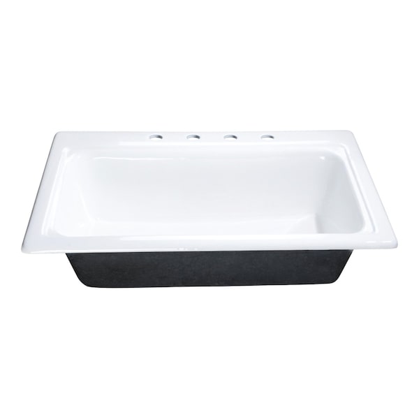Kingston Brass 33" Cast Iron Self-Rimming Single Bowl Drop-In Kitchen Sink, 4-Hole, White GT332294 - main