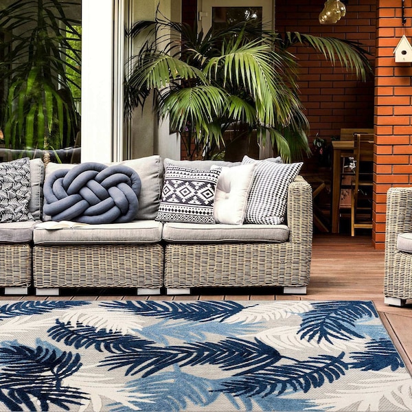 World Rug Gallery Vicenza Tropical Floral Indoor/Outdoor Area Rug 10 ft x 14 ft Navy 8011NAVY10X14 - main