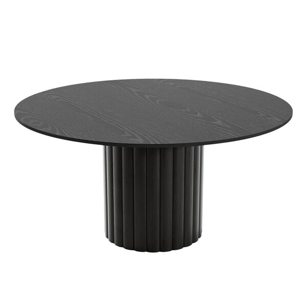 Homeroots 60" Black Solid Wood Pedestal Base Round Top Dining Table 721043 - main