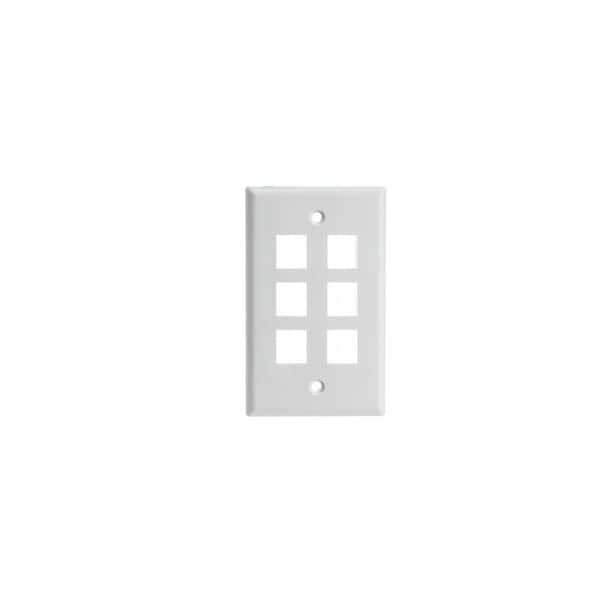 Swe-Tech 3C Keystone Wall Plate, White, 6 Port, Single Gang FWT301-6K-W - main