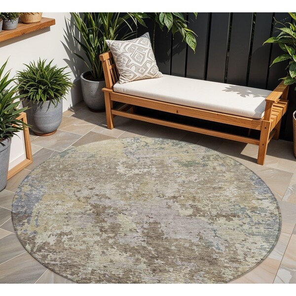 Homeroots 8' Beige And Brown Round Abstract Washable Indoor Outdoor Area Rug 605532 - main