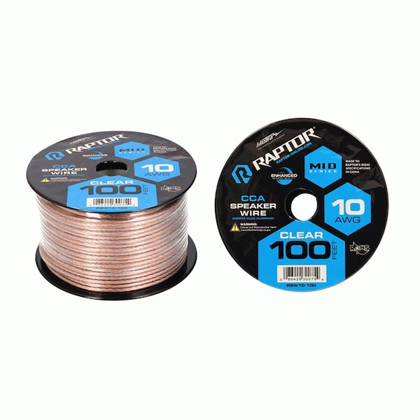 Raptor 100 Feet Audio Stereo Speaker Wire Cable 10-Gauge-Clear RSW10-100 - main