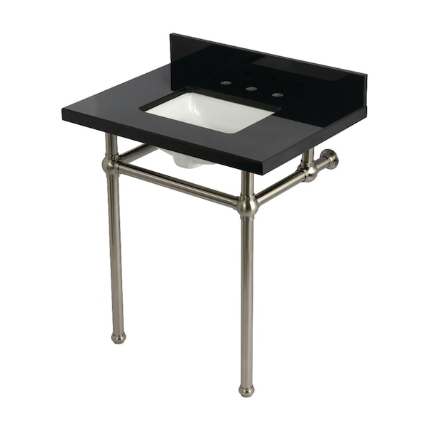 Kingston Brass 30" Black Granite Console Sink with Brass Legs, 8-Inch, 3-Hole, Black Granite/Brushed Nickel KVPK30KBSQ8 - main
