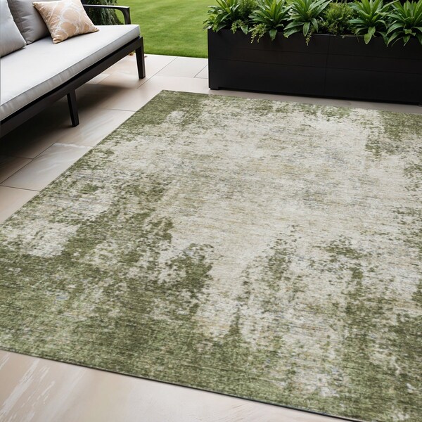 Homeroots 5' X 8' Olive Green And Ivory Abstract Washable Indoor Outdoor Area Rug 612335 - main