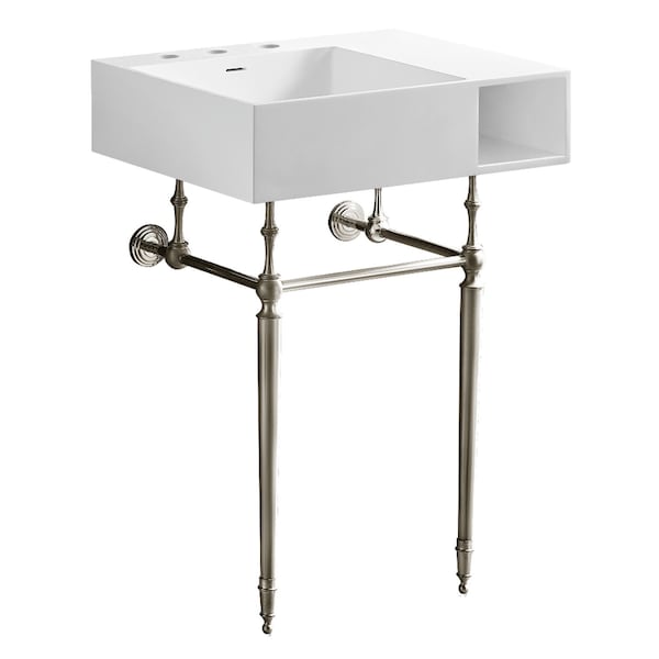Kingston Brass 24" Solid Surface Console Sink with Brass Legs, 8-Inch, 3-Hole, Matte White/Polished Nickel KVPB3248SQA6 - main