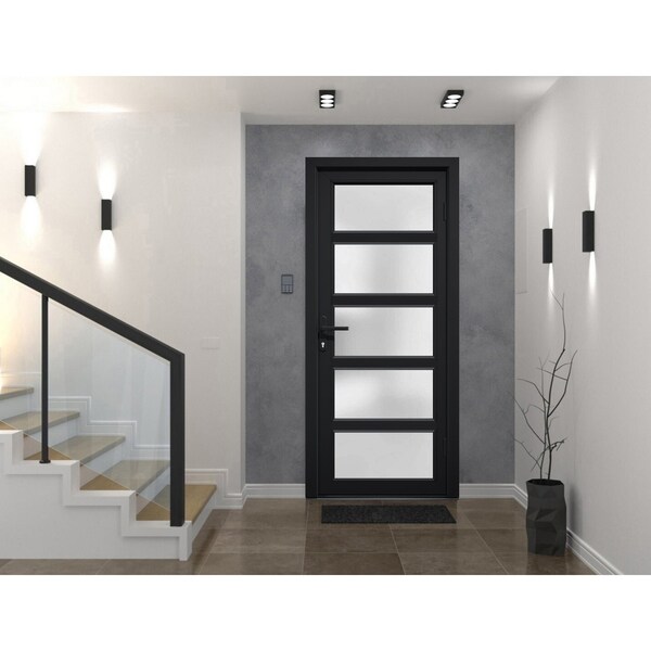 Vdomdoors Front Exterior Prehung FiberGlass Door Frosted Glass / Manux 8002 Matte Black / Office Commercial a MANUX8002EXD-BLK-W36 x H80-LH - main