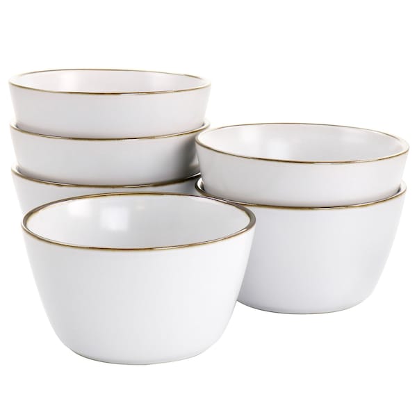 Elama Arthur 6 Piece Stoneware Bowl Set in Matte White with Gold Rim ELM-ARTHUR6B - main