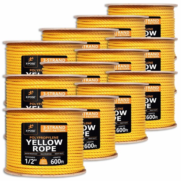 Xpose Safety 1/2in x 600 ft Twisted Polypropylene Rope, Yellow, 12PK YPR12-600-12-X - main