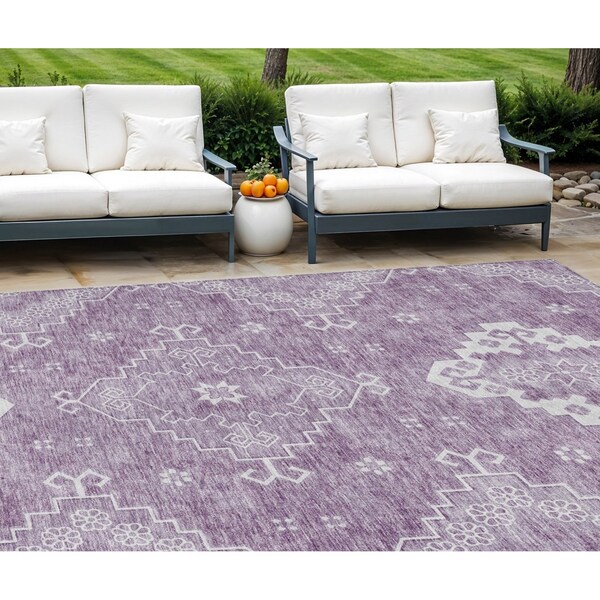Homeroots 8' X 10' Lavender Plum And Ivory Medallion Washable Indoor Outdoor Area Rug 589047 - main