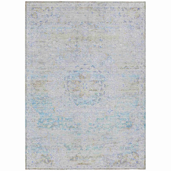 Homeroots 5' X 8' Beige And Blue Medallion Washable Indoor Outdoor Area Rug 615729 - main