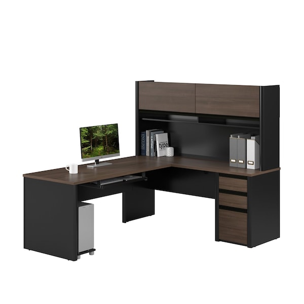 Bestar Connexion L-Shaped Workstation with hutch, Antigua/Black 93859-000052 - main
