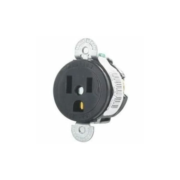 Leviton Straight Blade Receptacle, 5-15R, 15 A, 125V AC, 2 Pole, 3 Wire, Flush Mount, Grounded 5258-SS - main