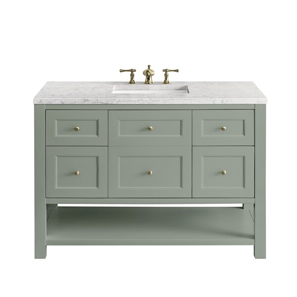 James Martin Vanities Breckenridge 48'' S Vanity, Smokey Celadon w/ Jasmine Pearl Top w/FreePower Wireless Charger 330-V48-SC-FEJP - main