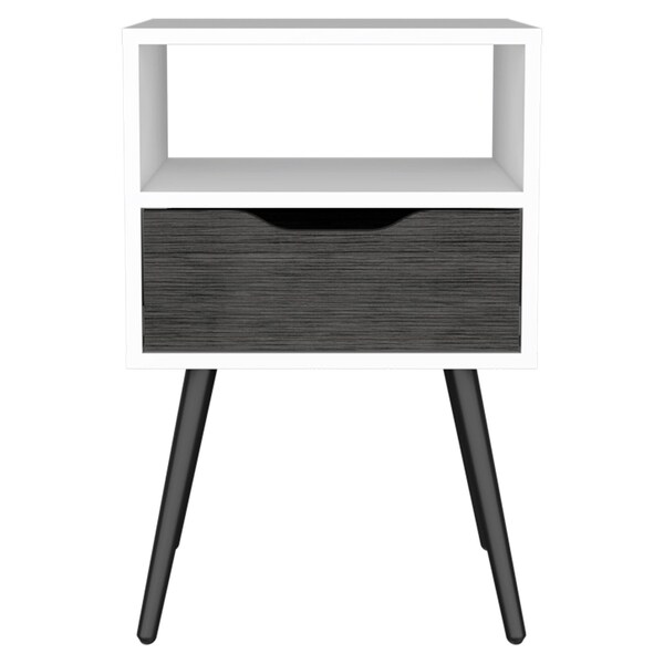 Homeroots 25" Gray And White Wood One Drawer Nightstand 534883 - main