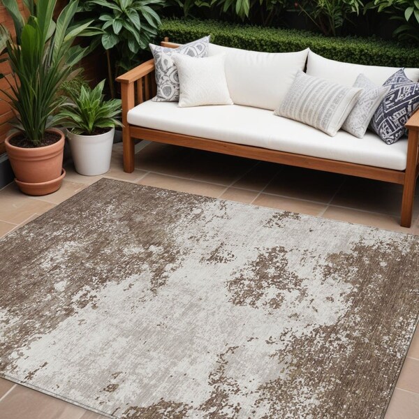 Homeroots 9' X 12' Brown And Beige Abstract Washable Indoor Outdoor Area Rug 599470 - main