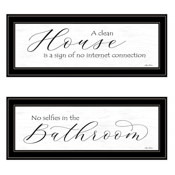 Homeroots Set Of Two Household Humor 3 Black Framed Print Bathroom Wall Art, 2PK 406072 - main