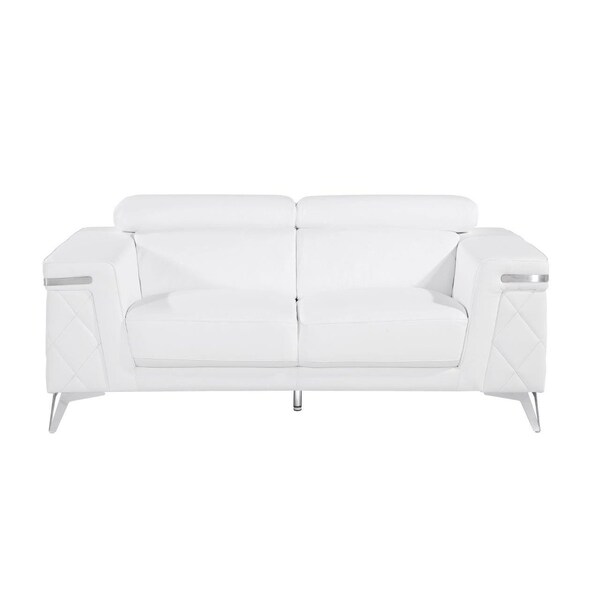 Homeroots 70" White And Silver Metallic Top Grain Leather Loveseat 534098 - main