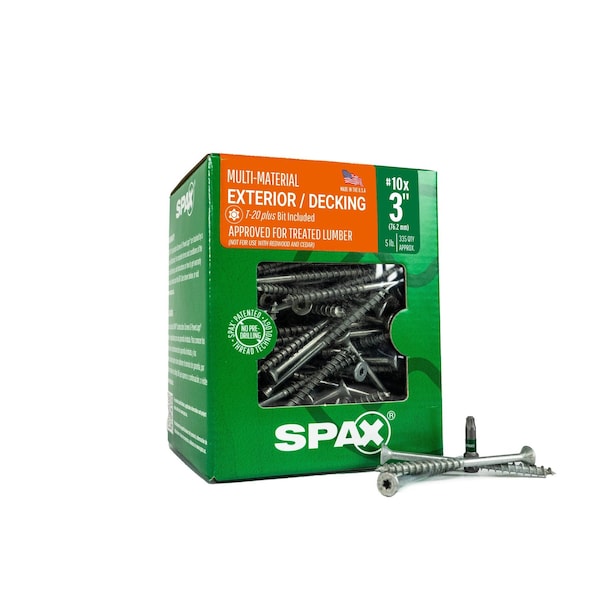 Spax #10 x 3 in Exterior Wood Deck Screws Construction Flat Head T-Star Plus 5 LB, 335PK 4191670500757 - main