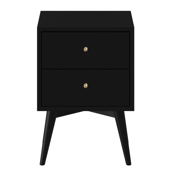 Homeroots 26" Black Solid Wood Two Drawer Nightstand 399246 - main