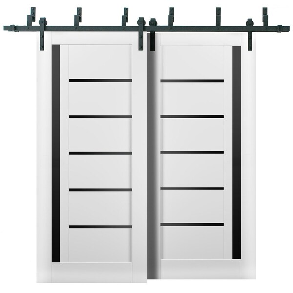 Sartodoors Sliding Closet Barn Bypass Doors White 56x80 (2* 28x80) Solid Core Modern Interior QUADRO4588BBB-WS-56 - main