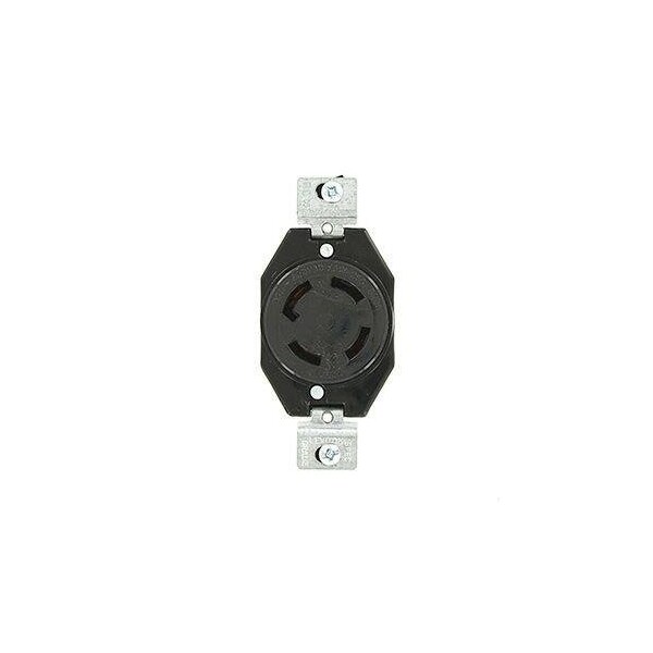 Leviton Flanged Locking Receptacle, Non-NEMA, 30 A, 250V AC, Single Phase, 3 Pole, Flush Mount, Black 3430-G - main