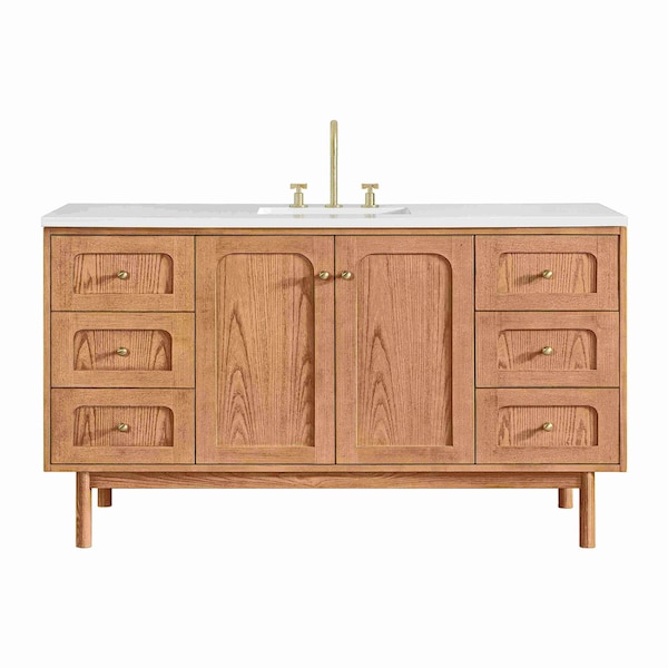 James Martin Vanities Laurent 60 in. Single Vanity, Light Natural Oak, w/ 3 CM White Zeus Quartz Top 545-V60S-LNO-3WZ - main
