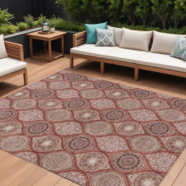 Homeroots 10' X 14' Orange Beige And Gray Floral Medallion Washable Indoor Outdoor Area Rug 614628 - main