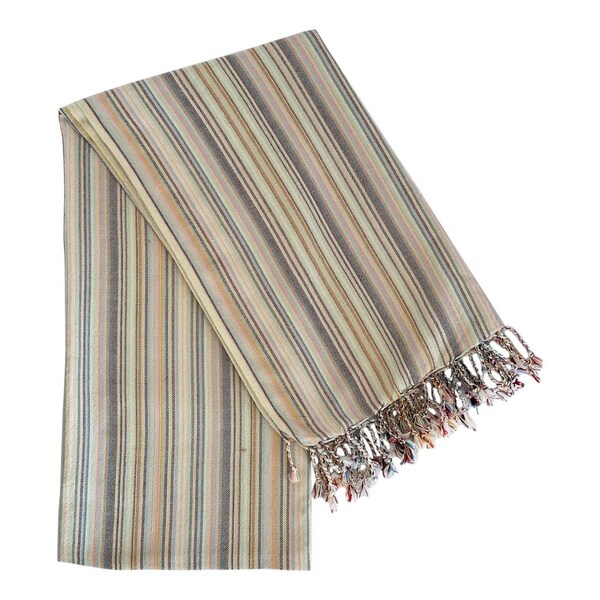 Homeroots 39" X 71" Beige and Pink Cotton Striped Turkish Towel Throw Blanket with Tassels 521289 - main