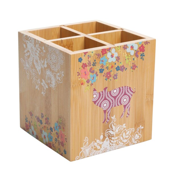 Urban Market Gibson 5.5 Inch Square Bamboo Utensil Holder in Animal and Floral Print 122889.01 - main