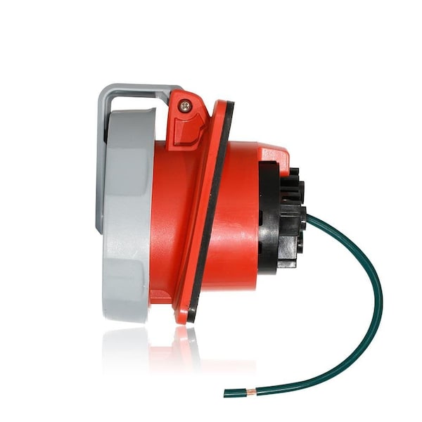 Leviton Pin & Sleeve Receptacle, 30 A, 480V AC, Three Phase, 3 Pole, IEC Grounding, Red, NEMA 3R, 4X, 6P, 12 430R7WLEV - main