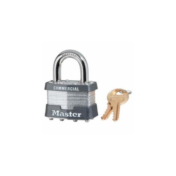Master Lock No. 1 Laminated Steel Padlock, 5/16 in dia, 3/4 in W x 2-1/2 in H Shackle, Silver/Gray, Keyed, 6PK 470-1LJ - main
