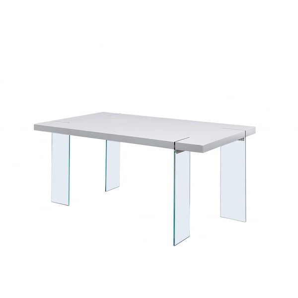 Homeroots 66" X 38" X 30" White High Gloss Clear Glass Dining Table 347353 - main