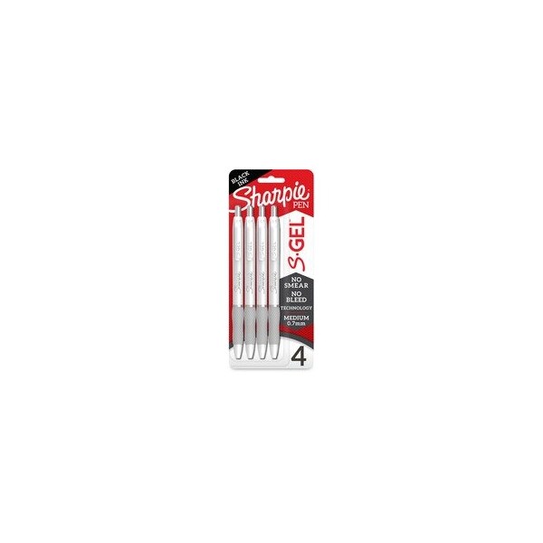 Sharpie S-Gel Pens, 0.7 mm Medium Pen Point, Black Ink, Gel-based, White Metal Barrel, 6PK 2126207 - main