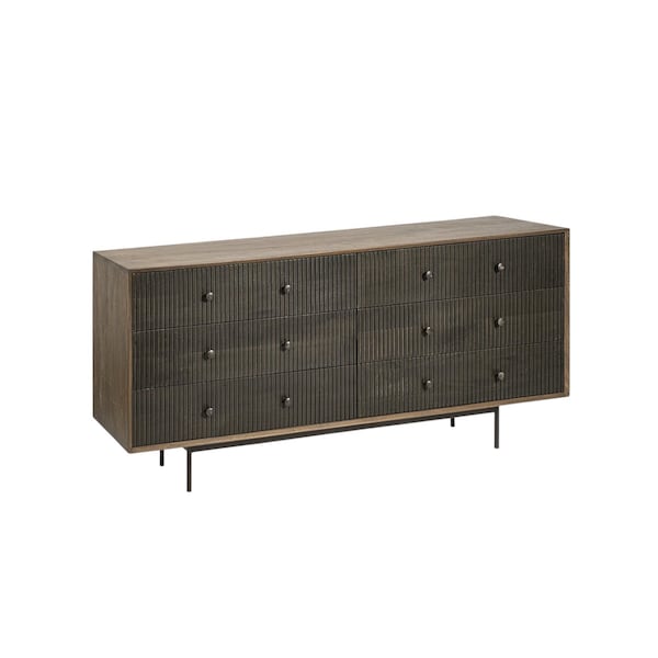 Homeroots 70in Brown and Black Solid Wood Six Drawer Sideboard 380212 - main