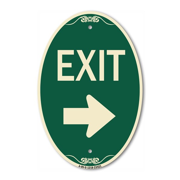 Signmission Parking Lot Sign Exit Sign Right Arrow, 12 In X 18 In Architectural Oval, Heavy Gauge Aluminum A-OV-G-1218-23421 - main