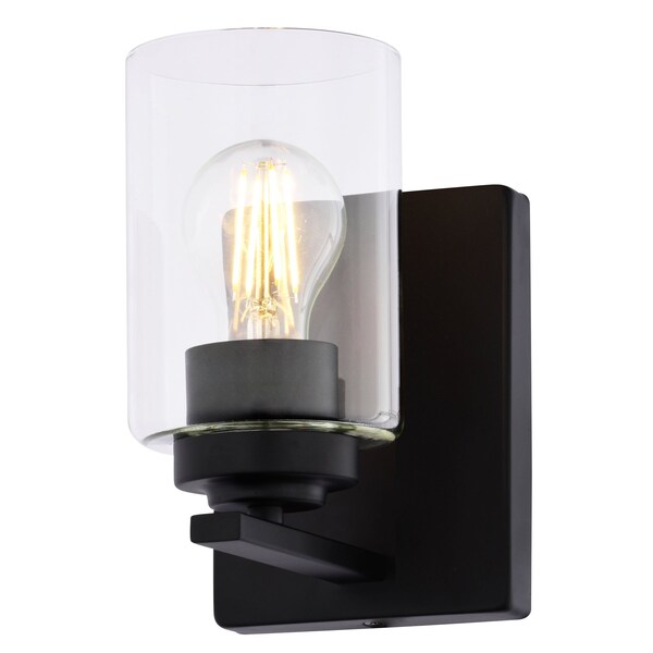 Vaxcel Park Ridge 4.75 in. 1-Light Black Bathroom Vanity Fixture, Clear Glass Shade W0523 - main