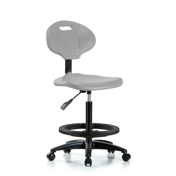 Blue Ridge Ergonomics Erie Polyurethane Chair - High Bench Height with Black Foot Ring & Casters in Gray Polyurethane TPHBCH-RG-A0-BF-RC-GRY - main