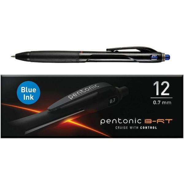 Pentonic Retractable Ballpoint Pens, 0.7 mm Fine Pen Point, Retractable, Blue Ink, Nickel Silver Tip, 48PK PEN12123 - main