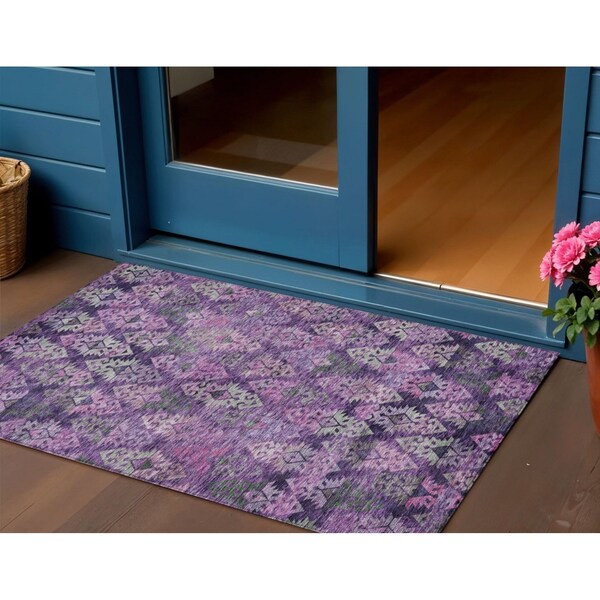 Homeroots 3' X 5' Eggplant Plum And Lavender Aztec Washable Indoor Outdoor Area Rug 615776 - main