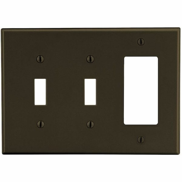 Hubbell Wiring Device-Kellems Wallplate, 3-Gang, 2) Toggle 1) Decorator, Brown P226 - main