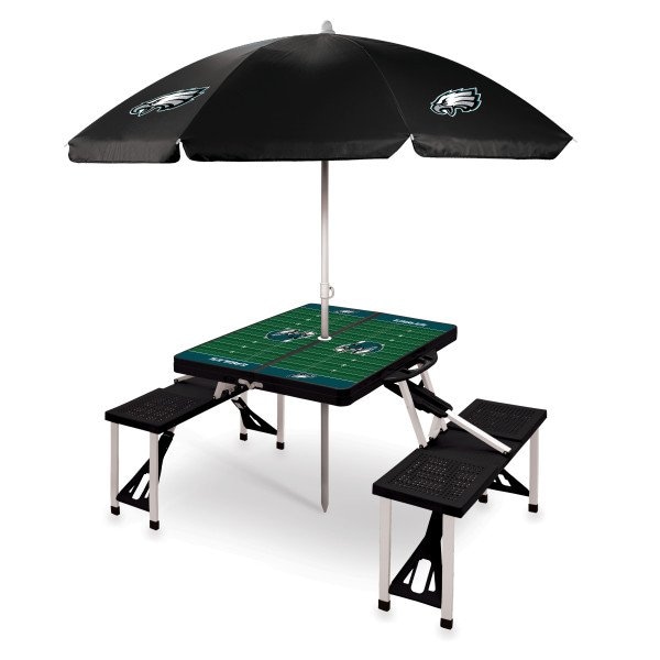 Picnic Time Family Of Brands Philadelphia Eagles - Picnic Table Portable Folding Table with Seats and Umbrella, (Black) 811-02-175-245-2 - main