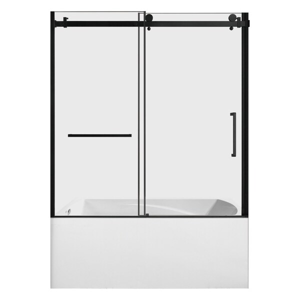 Kingston Brass 60" Acrylic Alcove Left-Hand Drain Tub with Right Sliding Tub Door, White/Matte Black KVTAM6032L210 - main