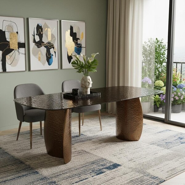 Homeroots 94" Bronze Glass Double Pedestal Base Dining Table 722448 - main
