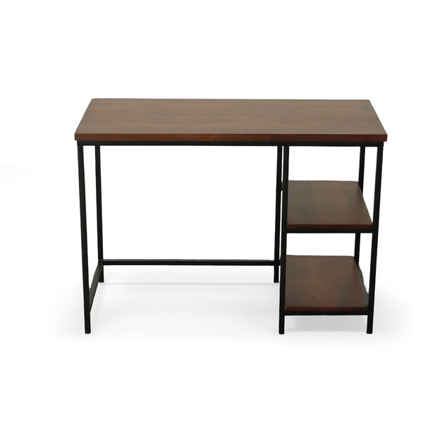 Homeroots 42" Chestnut and Black Solid Wood and Metal Computer Desk 516425 - main