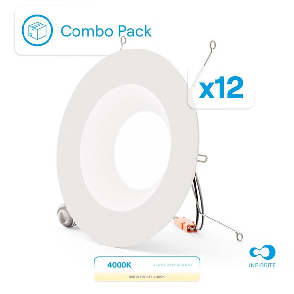 Infibrite 6 In. Retrofit 4000K Cool White LED Recessed Light 12W 1100LM, Dimmable, Wet Rated, 12PK IB-006-4-12W-WH-12PK - main