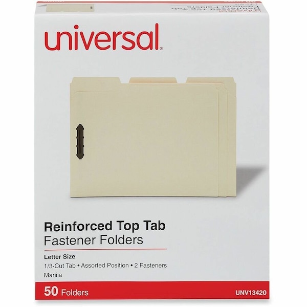 Universal Manila Folders, Two Fasteners, 1/3 Tab, Letter, 50/Box UNV13420*** - main