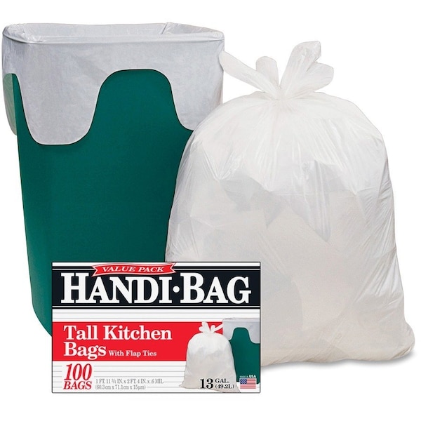 Webster 13 gal Trash Bags, S, 0.60 mil (15 Micron), White WBIHAB6FK100 - main