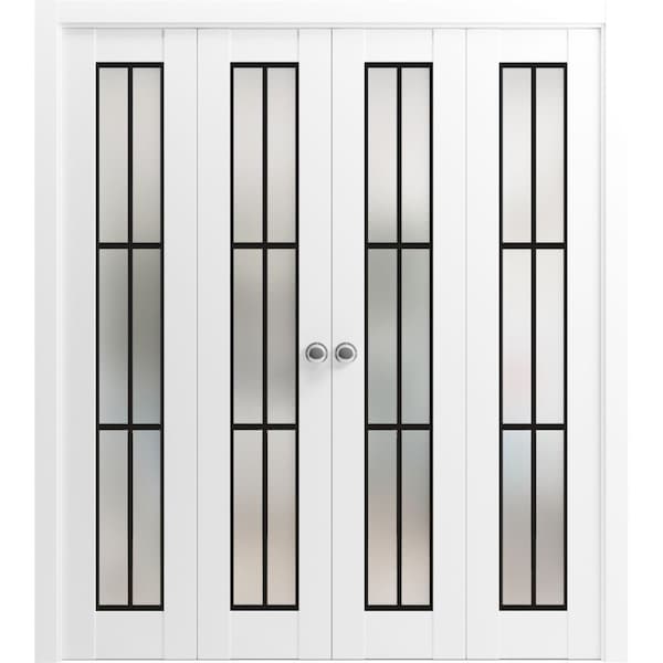 Sartodoors Sliding Closet Double Bi-fold Doors Planum 2122 White Solid Core Modern Interior PLANUM2122DBF-WS-72 x 96 (4* 18x96) - main