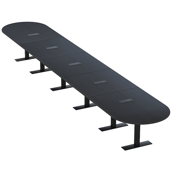 Skutchi Designs 22ft Racetrack Conference Table With Power | Harmony Series | 22 Person Meeting Room Table HAR-RAC-48X264-T.BK-U999ST19-EBLK - main