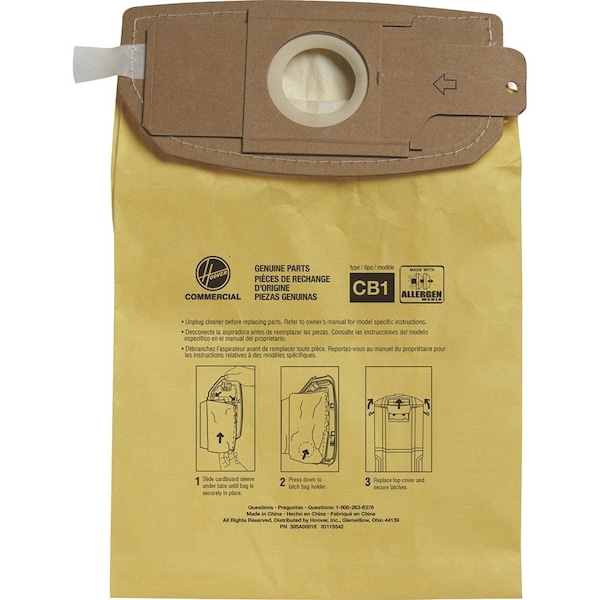 Hoover Commercial Vacuum Bag, Paper, PK10 AH10273 - main